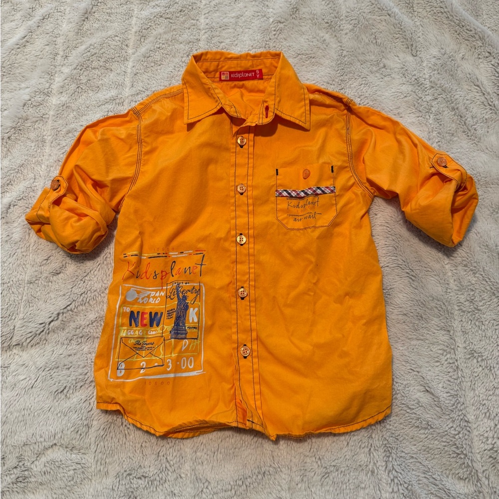 KidsPlanet Orange Button Down Shirt in Size 5 Y